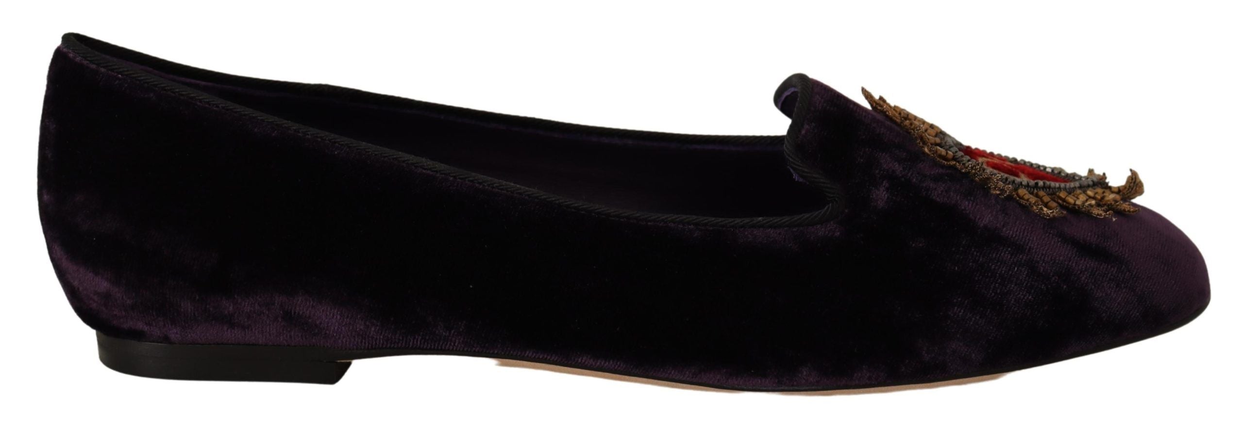 Dolce & Gabbana Purple Velvet DG Heart Loafers Flats Shoes - Zeiniez