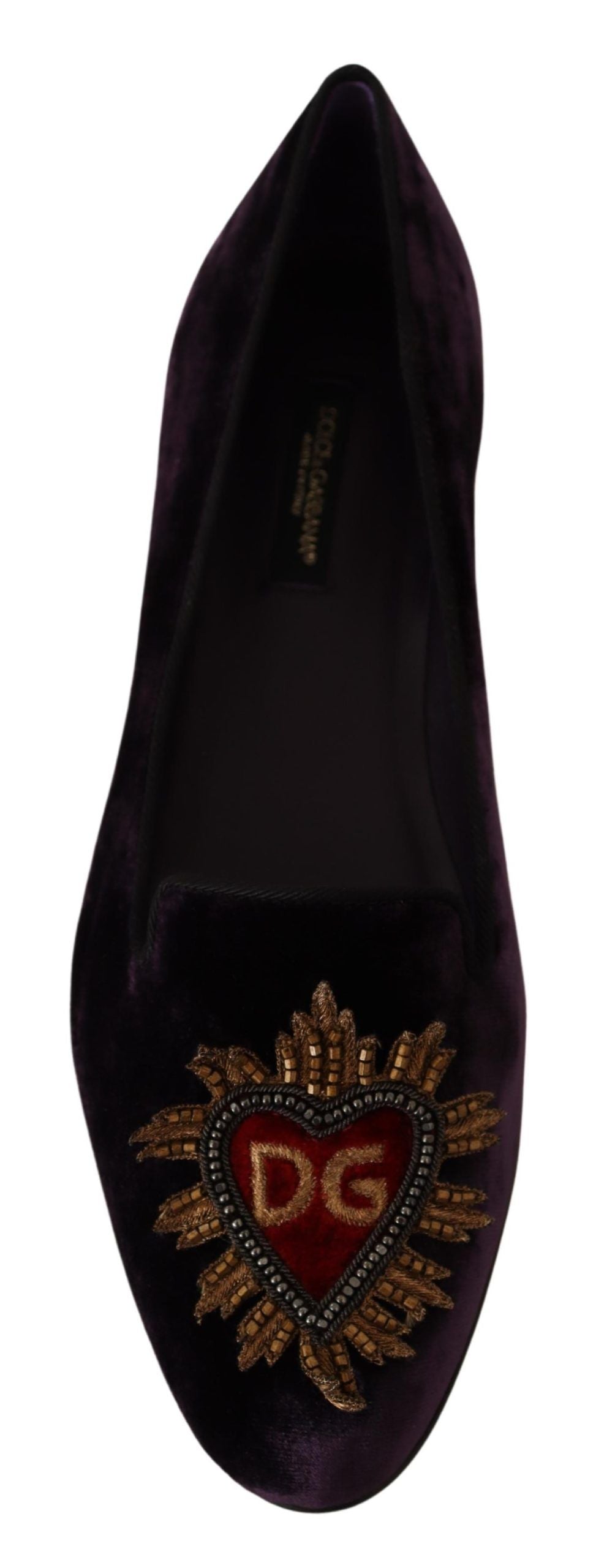 Dolce & Gabbana Purple Velvet DG Heart Loafers Flats Shoes - Zeiniez
