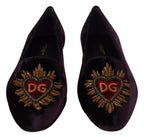 Dolce & Gabbana Purple Velvet DG Heart Loafers Flats Shoes - Zeiniez