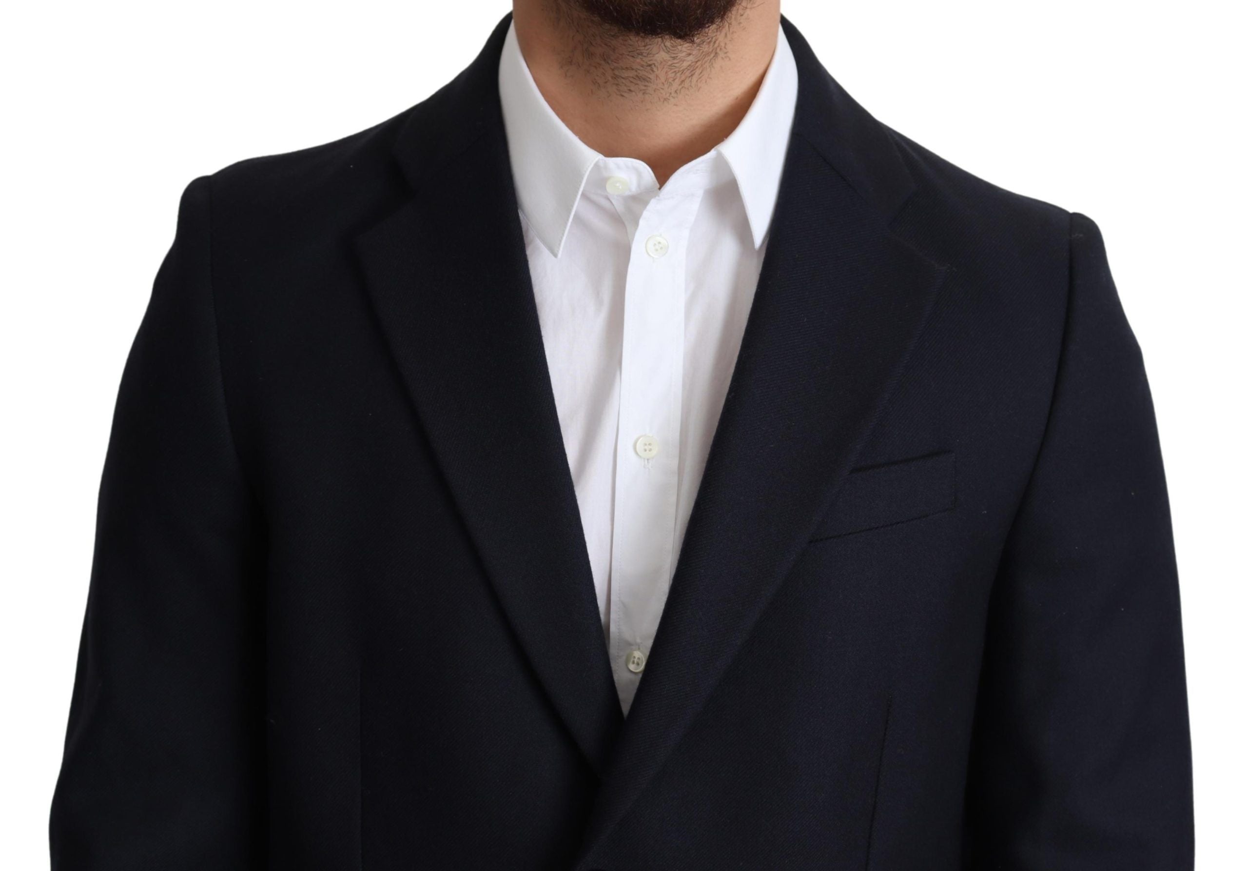 Dolce & Gabbana Dark Blue Wool Single Breasted Coat Jacket - Zeiniez