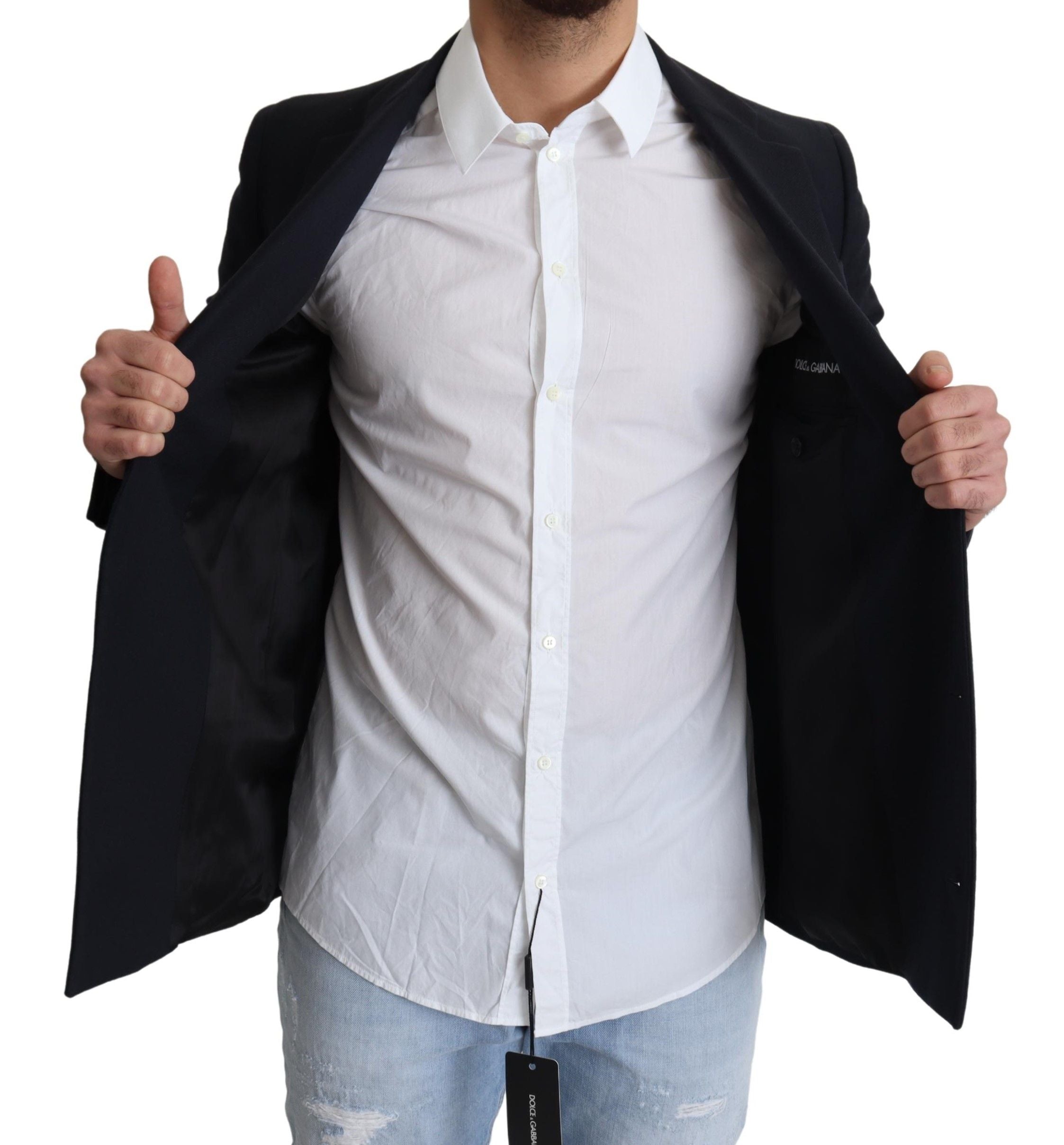 Dolce & Gabbana Dark Blue Wool Single Breasted Coat Jacket - Zeiniez