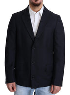 Dolce & Gabbana Dark Blue Wool Single Breasted Coat Jacket - Zeiniez