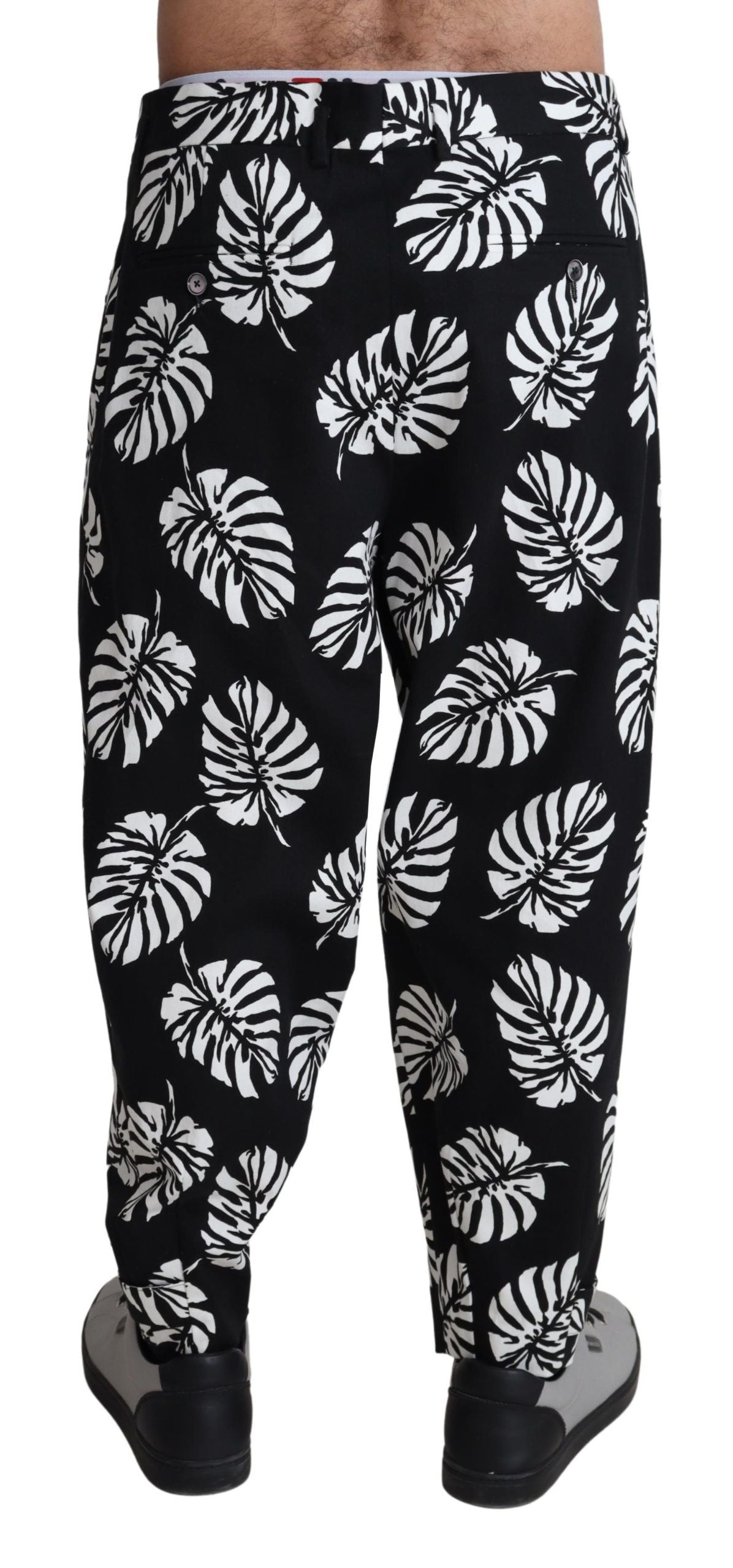 Dolce & Gabbana Black Leaf Cotton Stretch Trouser Pants Pants - Zeiniez