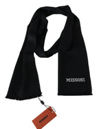 Missoni Black 100% Wool Unisex Neck Wrap Fringes Logo Scarf - Zeiniez