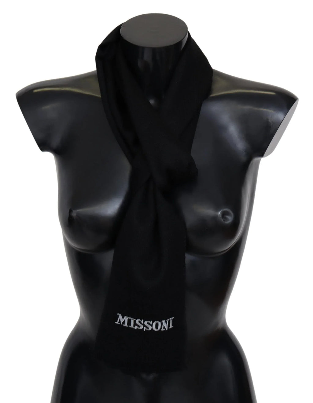 Missoni Black 100% Wool Unisex Neck Wrap Fringes Logo Scarf - Zeiniez