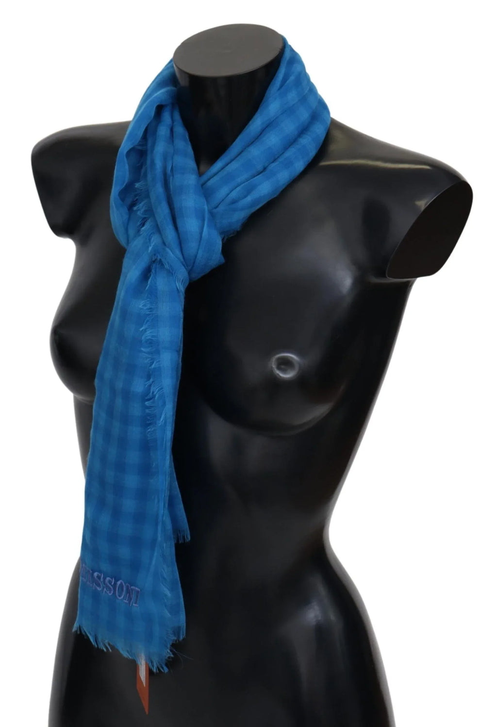 Missoni Blue Checkered Cashmere Unisex Wrap Fringes Scarf - Zeiniez
