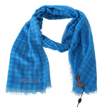 Missoni Blue Checkered Cashmere Unisex Wrap Fringes Scarf - Zeiniez