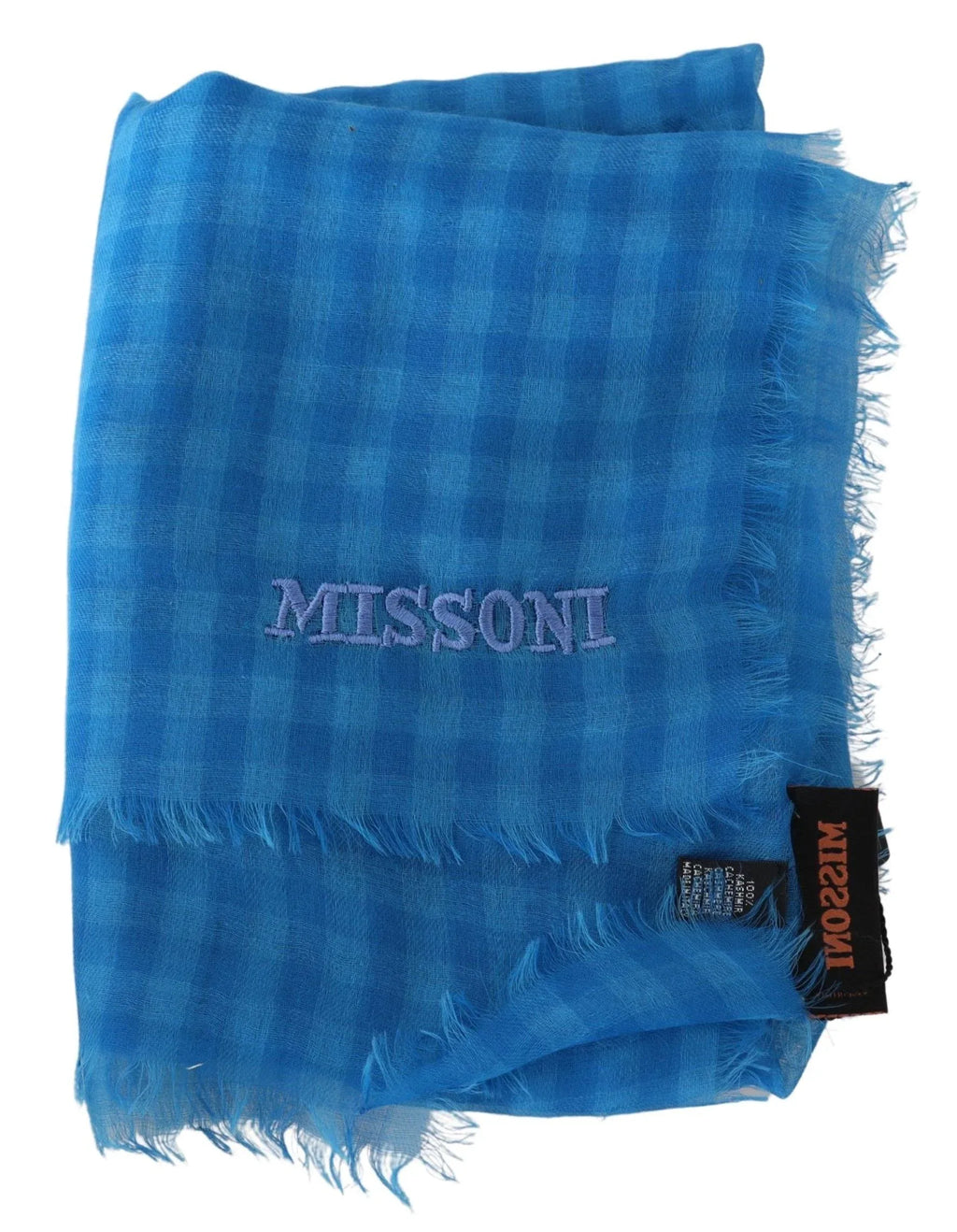 Missoni Blue Checkered Cashmere Unisex Wrap Fringes Scarf - Zeiniez
