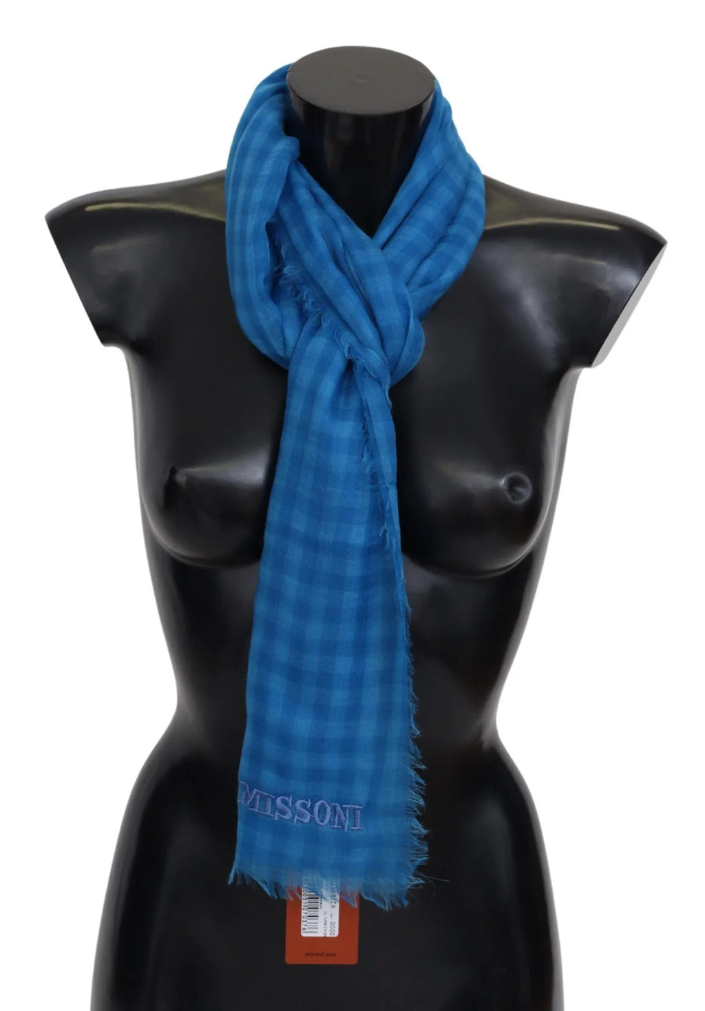 Missoni Blue Checkered Cashmere Unisex Wrap Fringes Scarf - Zeiniez