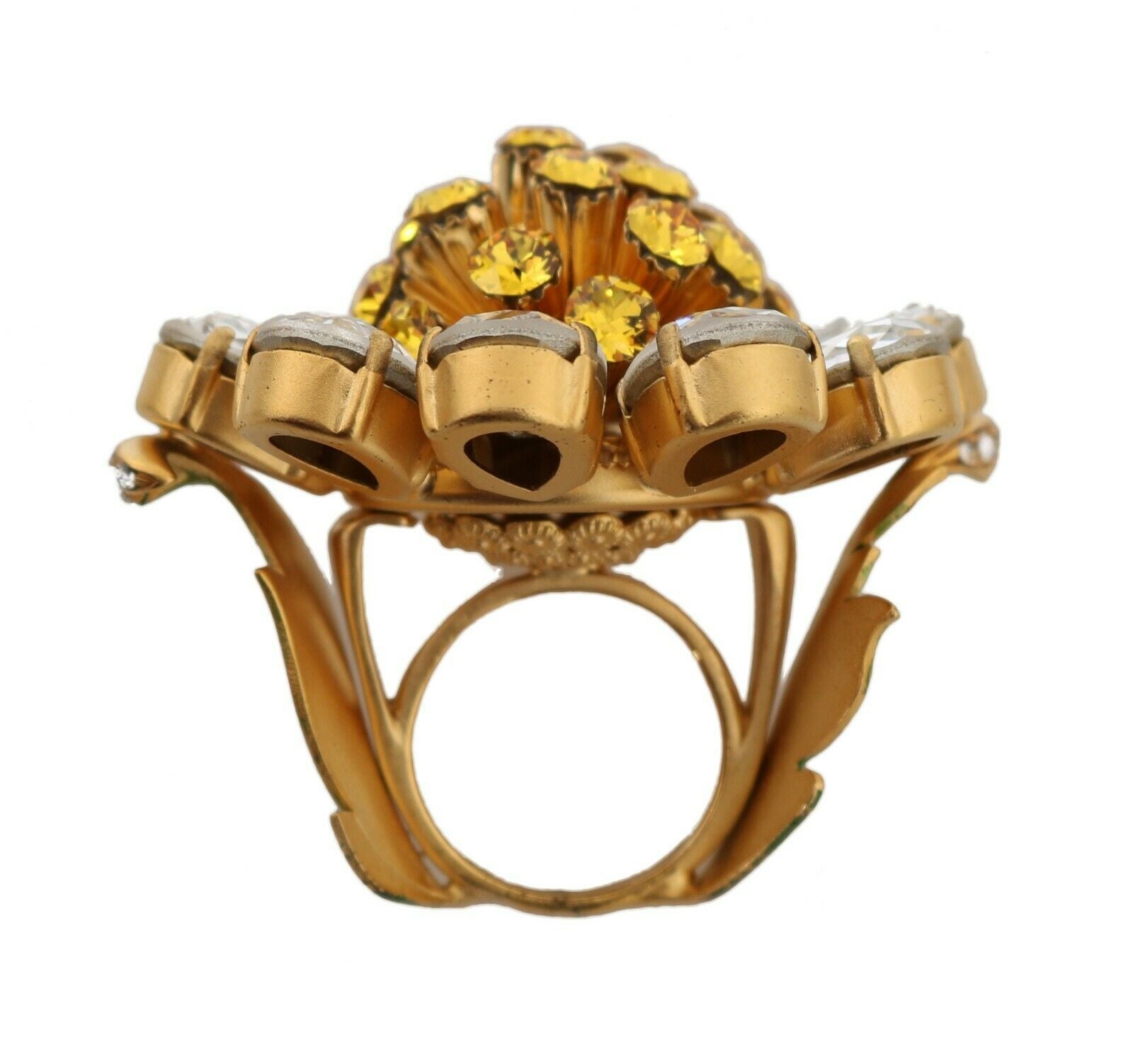 Dolce & Gabbana Gold Brass Yellow Crystal Flower Ring - Zeiniez