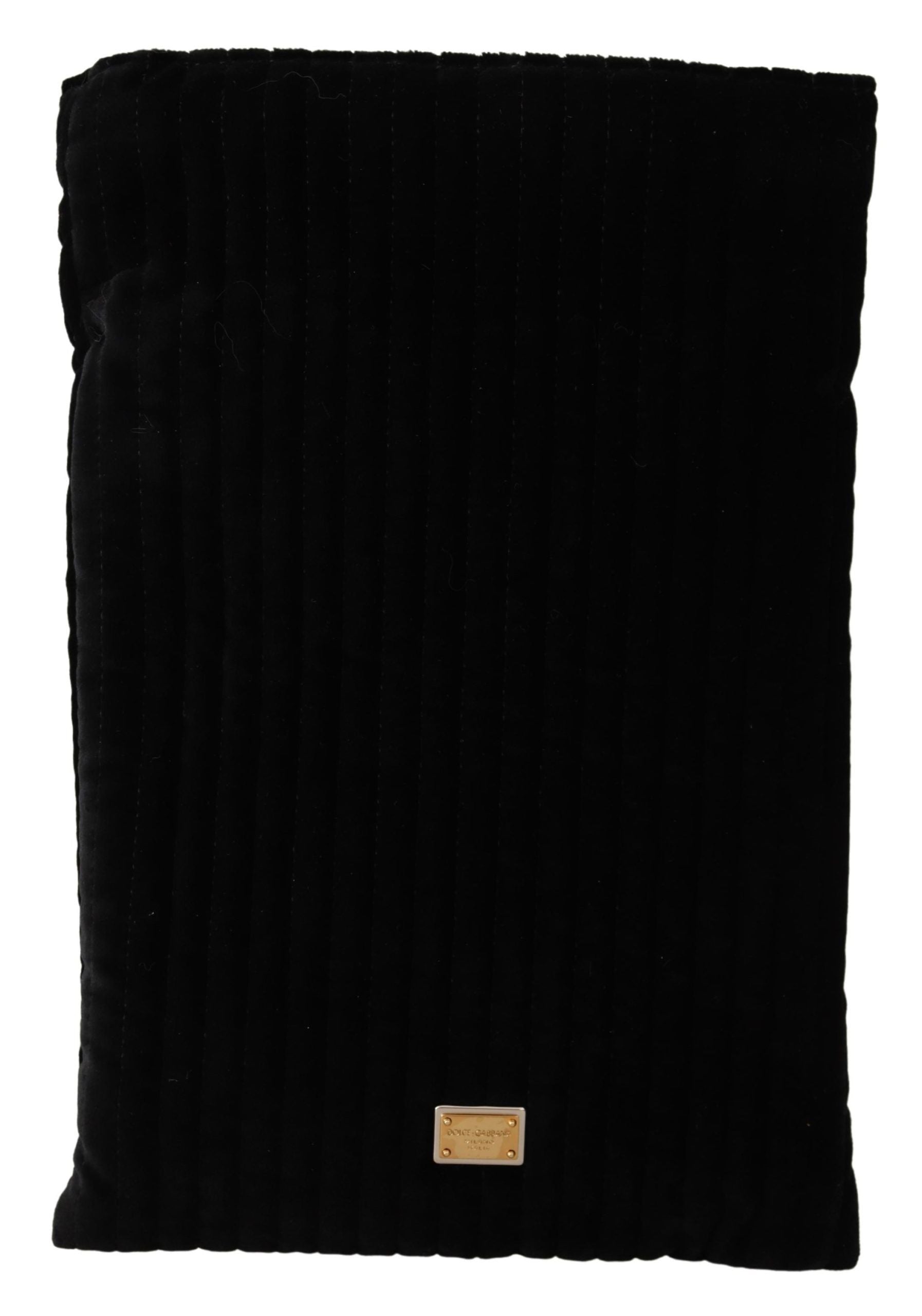 Dolce & Gabbana Black Velvet Quilt Drawstring Logo Plaque Pouch Bag - Zeiniez