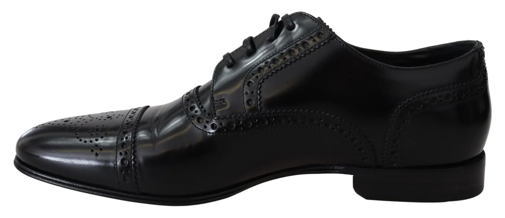 Dolce & Gabbana Black Leather Men Derby Formal Loafers Shoes - Zeiniez