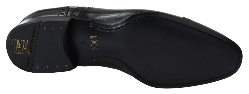 Dolce & Gabbana Black Leather Men Derby Formal Loafers Shoes - Zeiniez