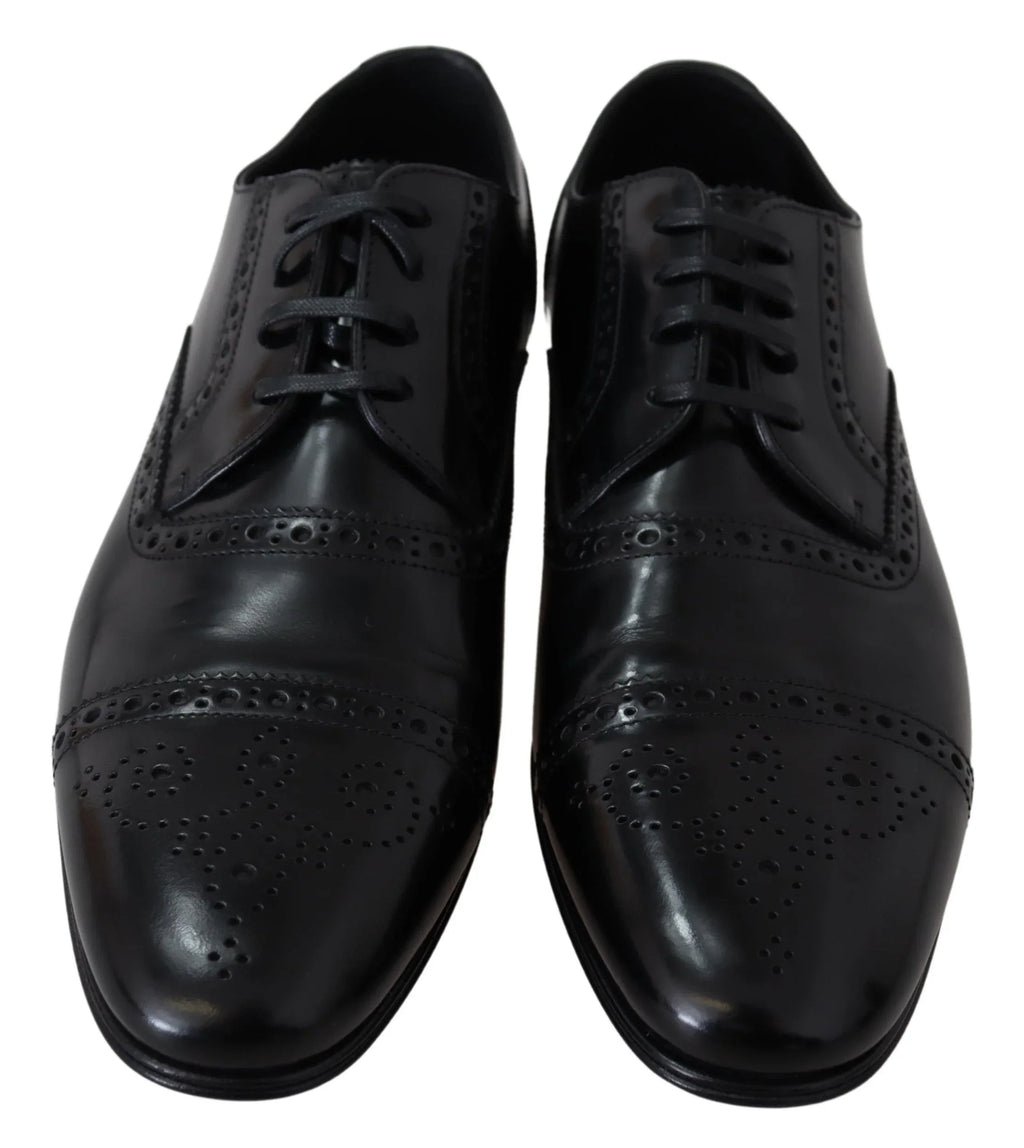 Dolce & Gabbana Black Leather Men Derby Formal Loafers Shoes - Zeiniez