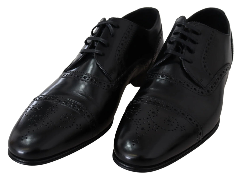 Dolce & Gabbana Black Leather Men Derby Formal Loafers Shoes - Zeiniez