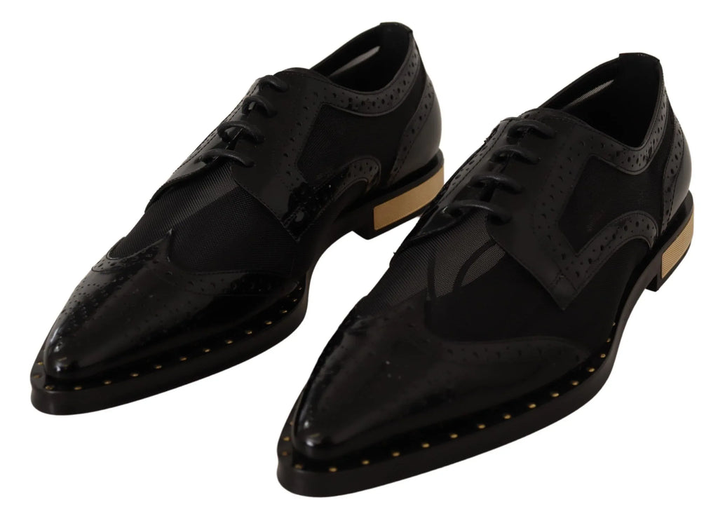Dolce & Gabbana Black Leather Broques Sheer Wingtip Shoes - Zeiniez
