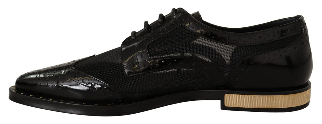 Dolce & Gabbana Black Leather Broques Sheer Wingtip Shoes - Zeiniez