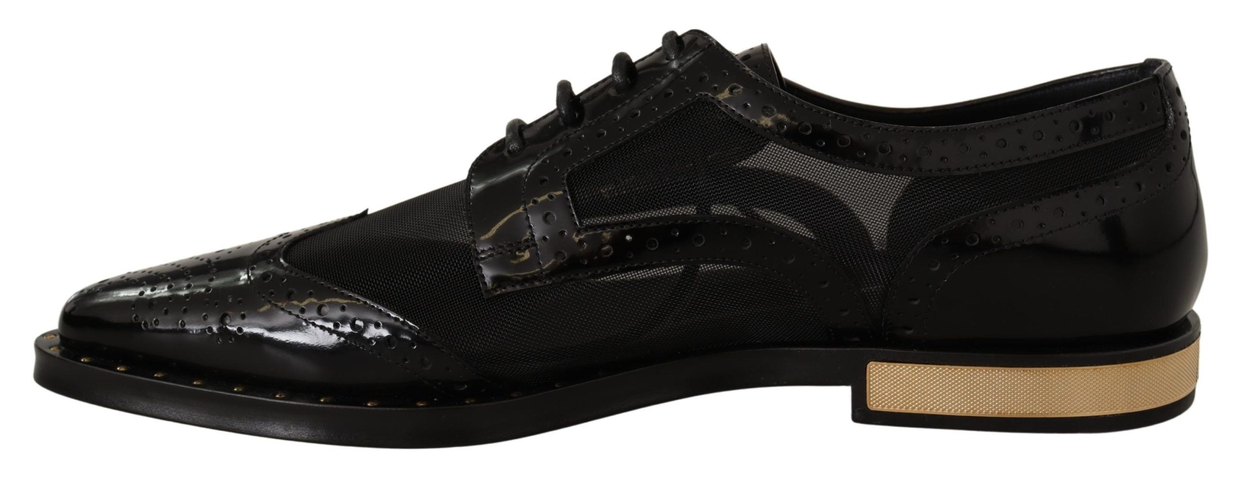 Dolce & Gabbana Black Leather Broques Sheer Wingtip Shoes - Zeiniez
