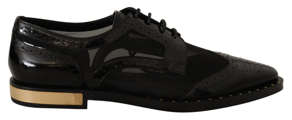 Dolce & Gabbana Black Leather Broques Sheer Wingtip Shoes - Zeiniez