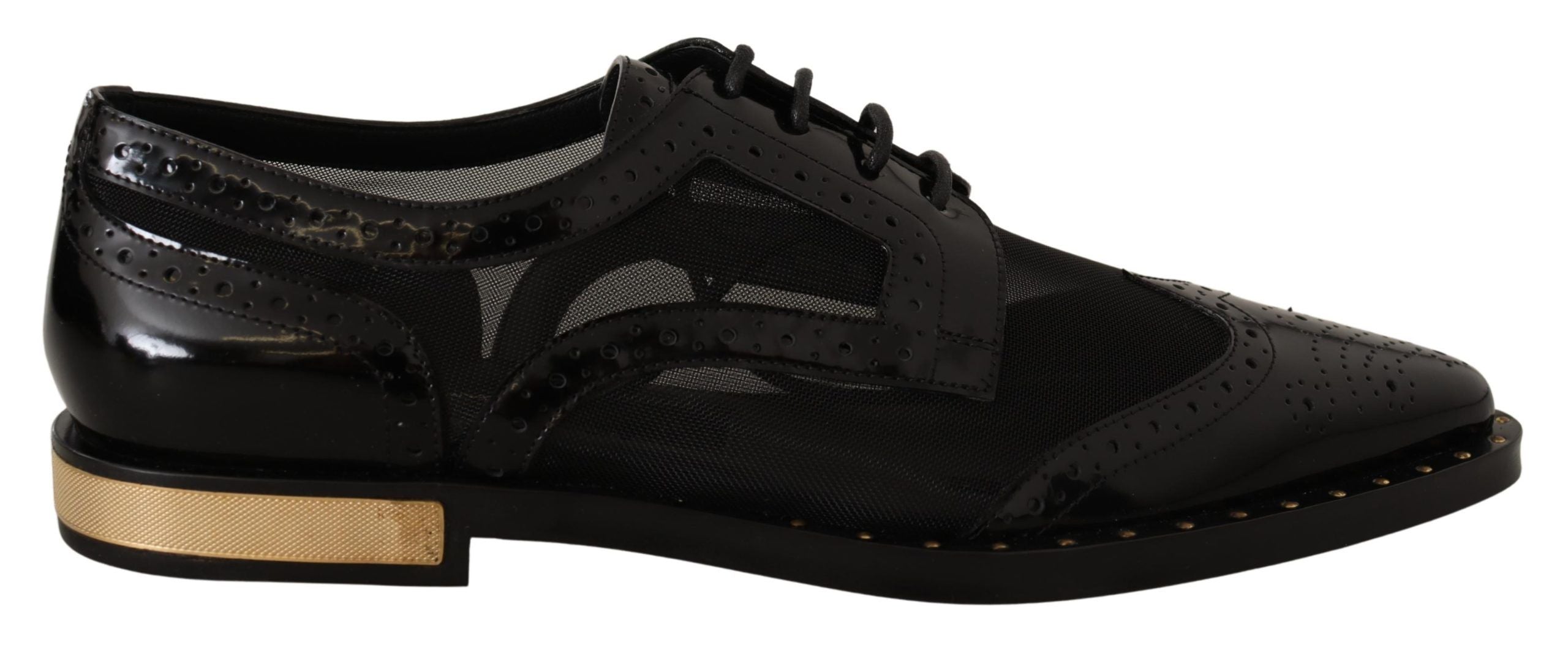 Dolce & Gabbana Black Leather Broques Sheer Wingtip Shoes - Zeiniez