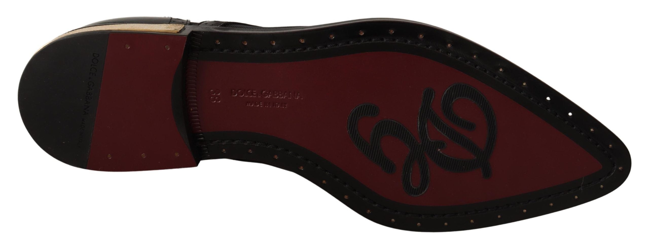 Dolce & Gabbana Black Leather Broques Sheer Wingtip Shoes - Zeiniez