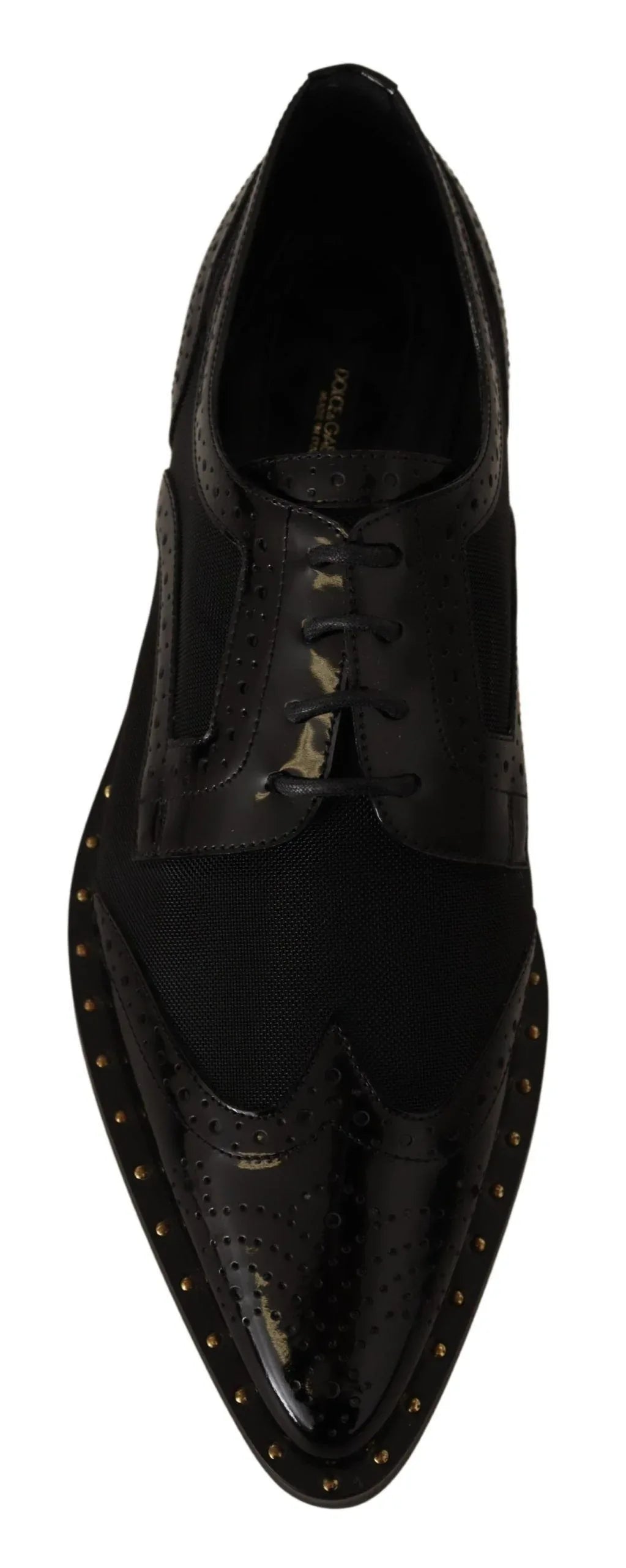 Dolce & Gabbana Black Leather Broques Sheer Wingtip Shoes - Zeiniez