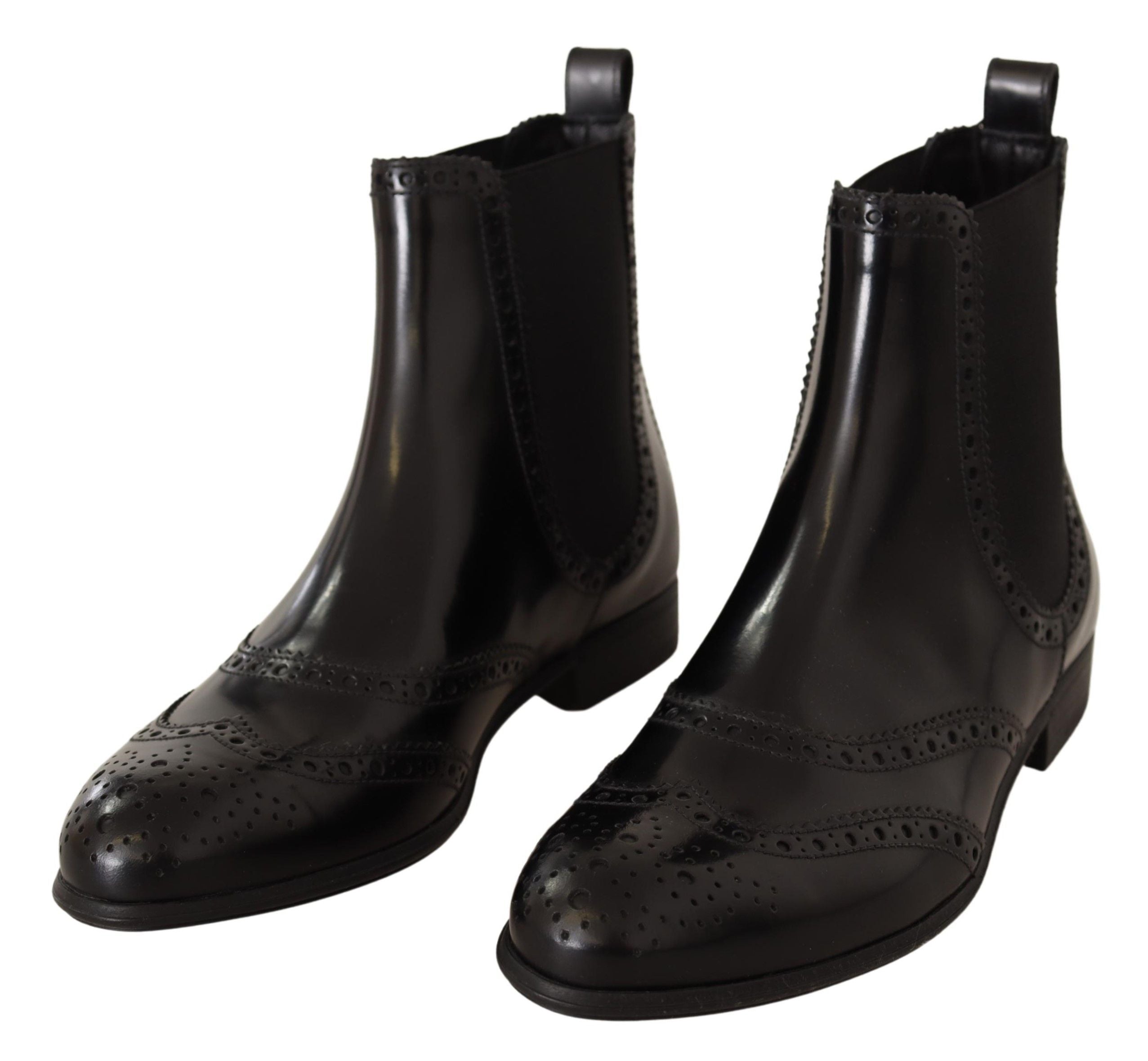 Dolce & Gabbana Black Leather Ankle High Flat Boots Shoes - Zeiniez