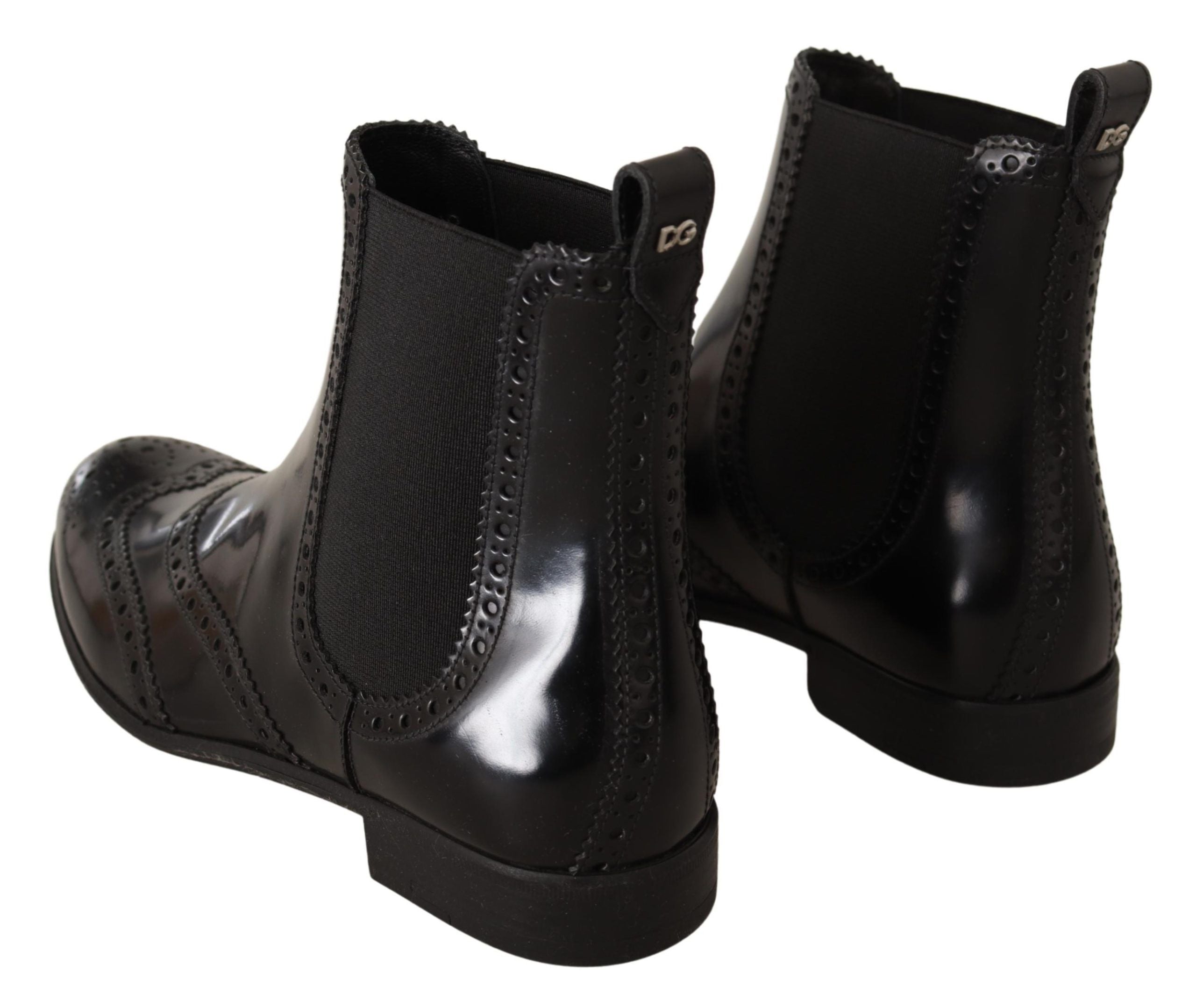 Dolce & Gabbana Black Leather Ankle High Flat Boots Shoes - Zeiniez