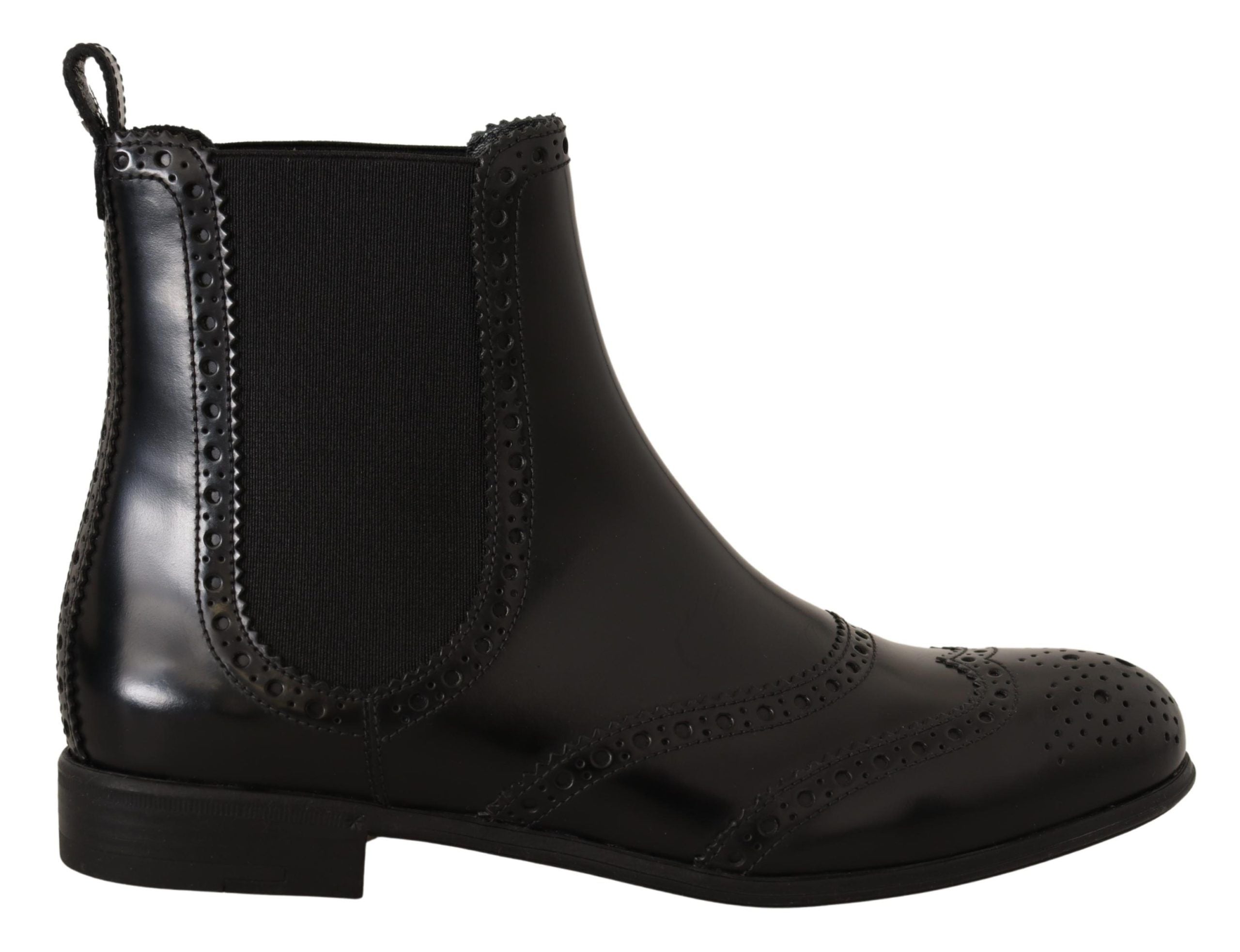 Dolce & Gabbana Black Leather Ankle High Flat Boots Shoes - Zeiniez