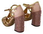 Dolce & Gabbana Pink Gold Leather Crystal Pumps T-strap Shoes - Zeiniez