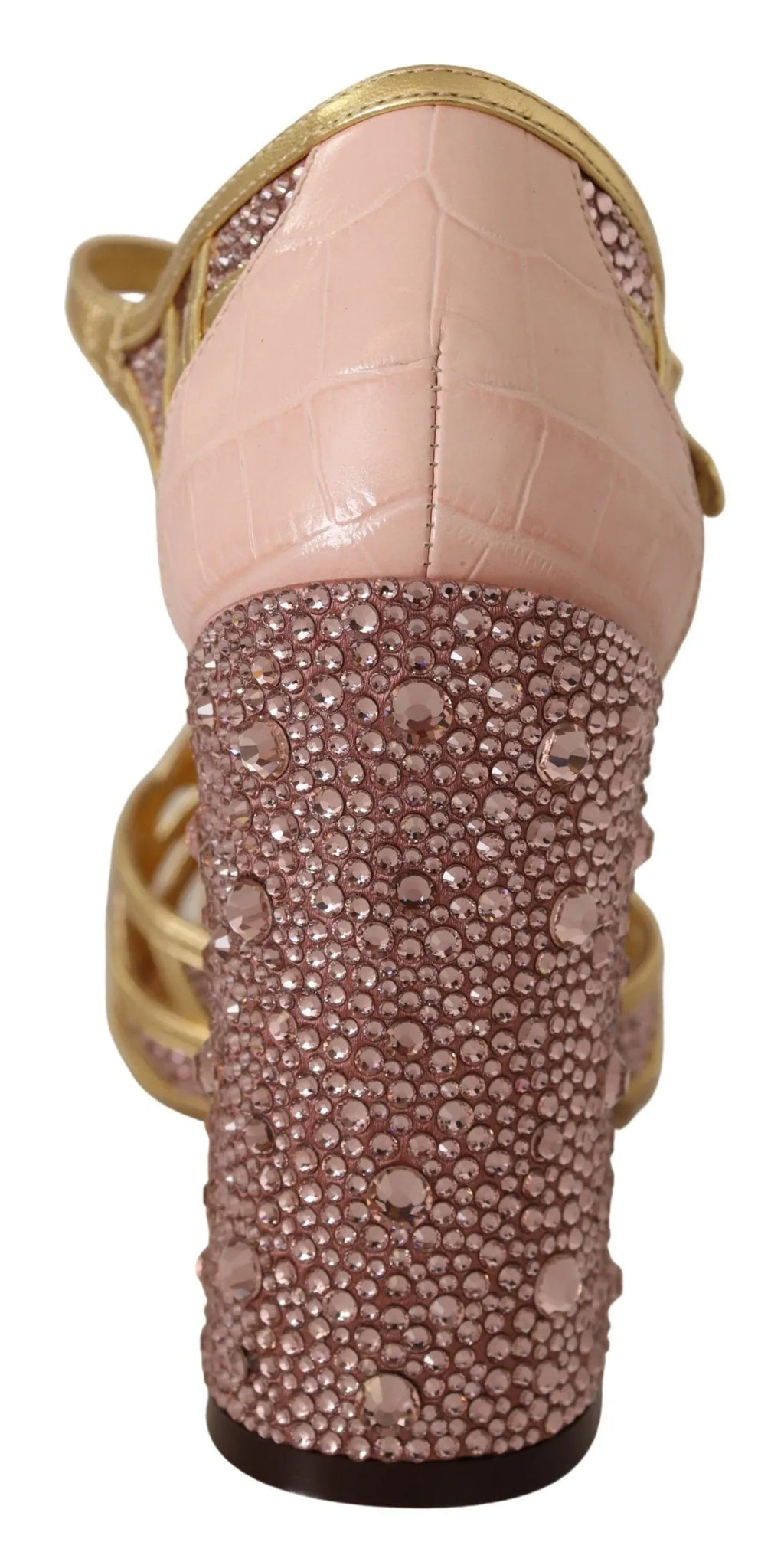 Dolce & Gabbana Pink Gold Leather Crystal Pumps T-strap Shoes - Zeiniez
