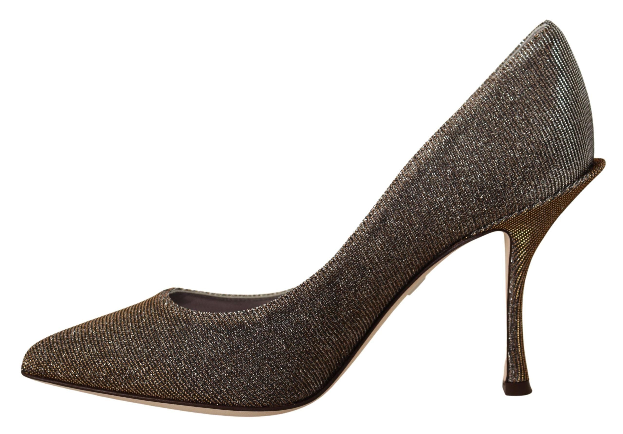 Dolce & Gabbana Gold Silver Fabric Heels Pumps Shoes - Zeiniez