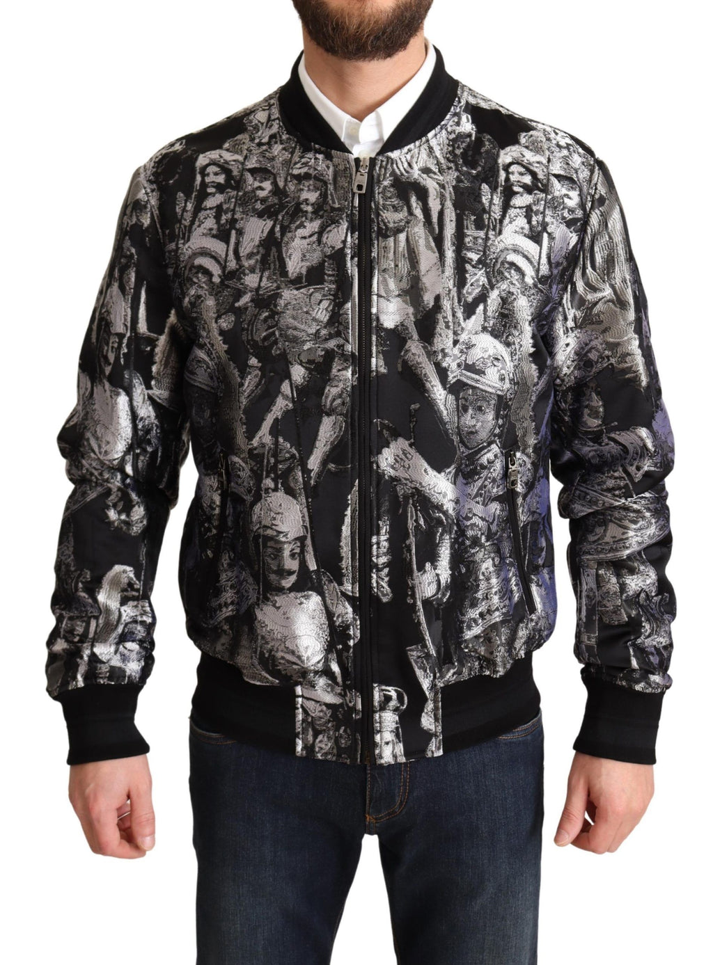 Dolce & Gabbana Black Silver Puppi Motive Bomber Jacket - Zeiniez