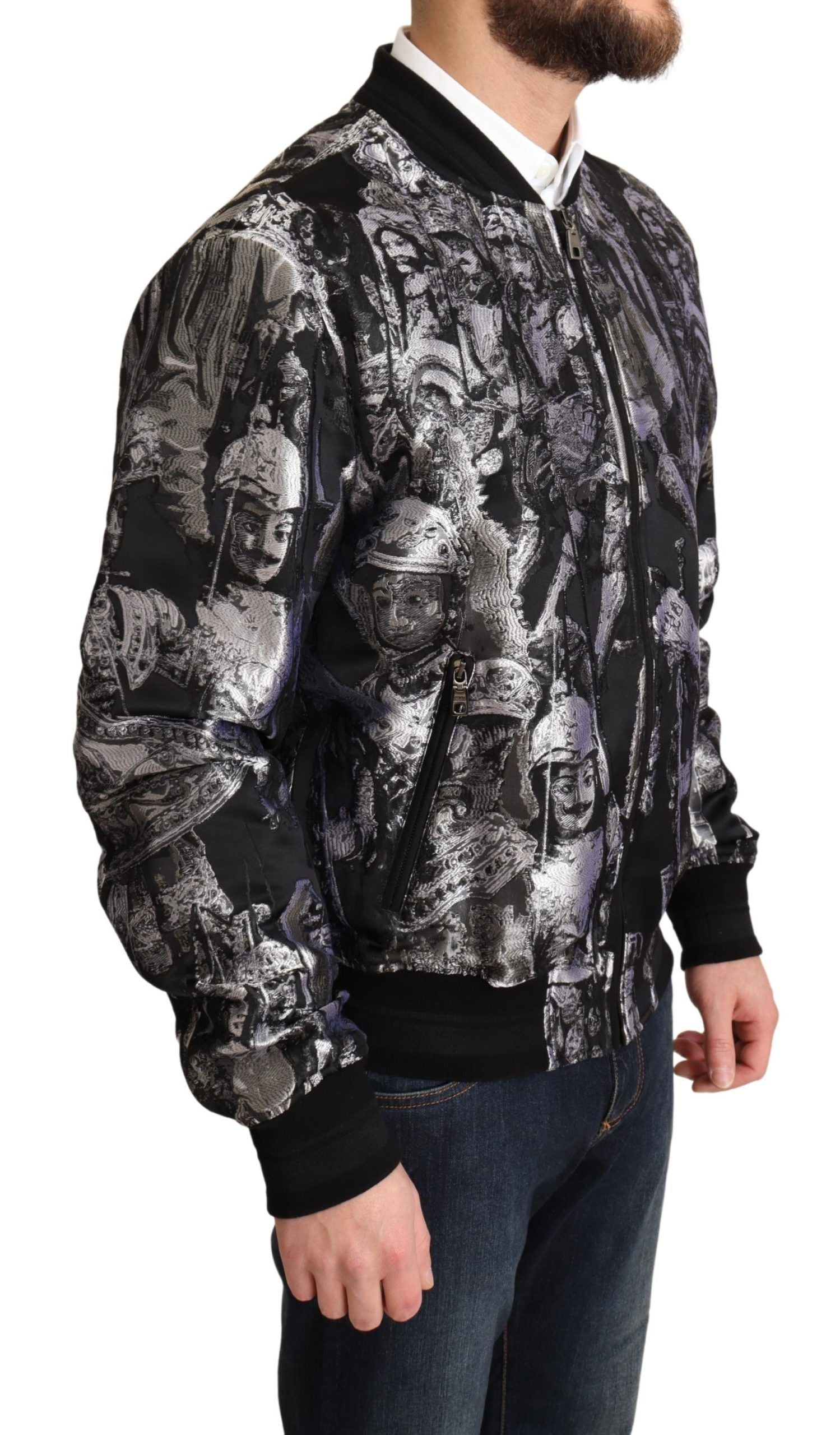 Dolce & Gabbana Black Silver Puppi Motive Bomber Jacket - Zeiniez