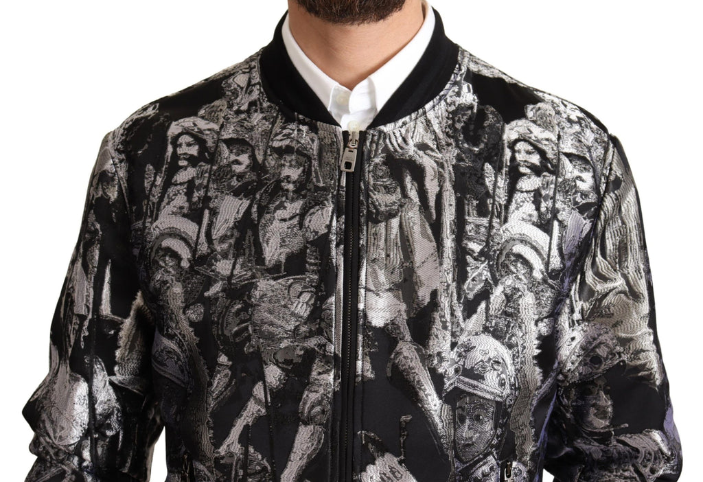 Dolce & Gabbana Black Silver Puppi Motive Bomber Jacket - Zeiniez
