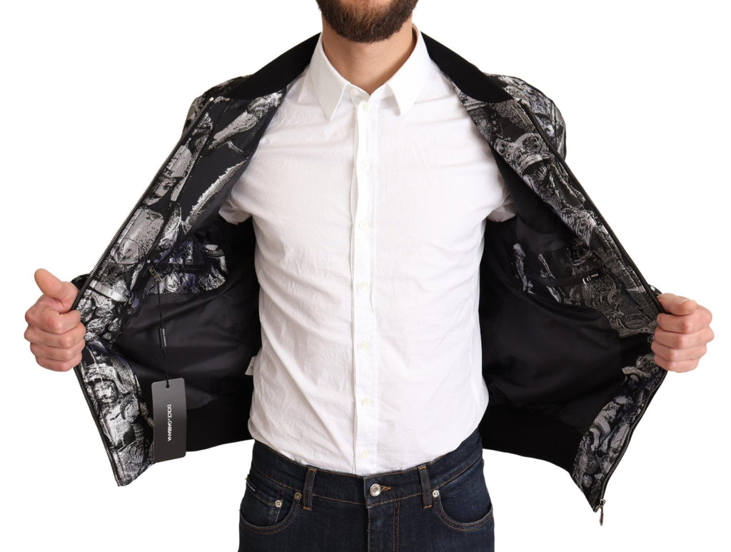 Dolce & Gabbana Black Silver Puppi Motive Bomber Jacket - Zeiniez