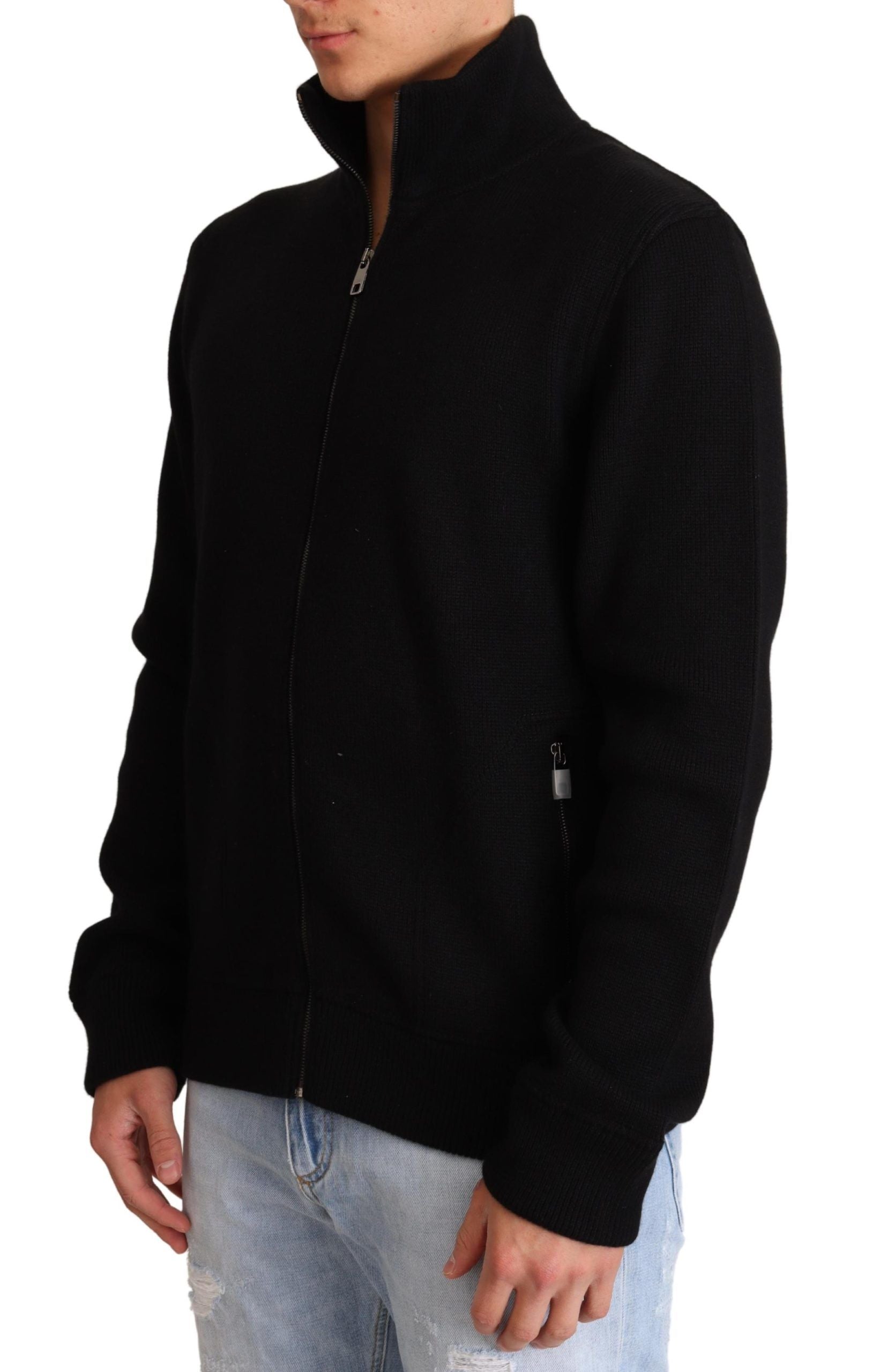 Dolce & Gabbana Black Cashmere Zipper Mens Sweater - Zeiniez