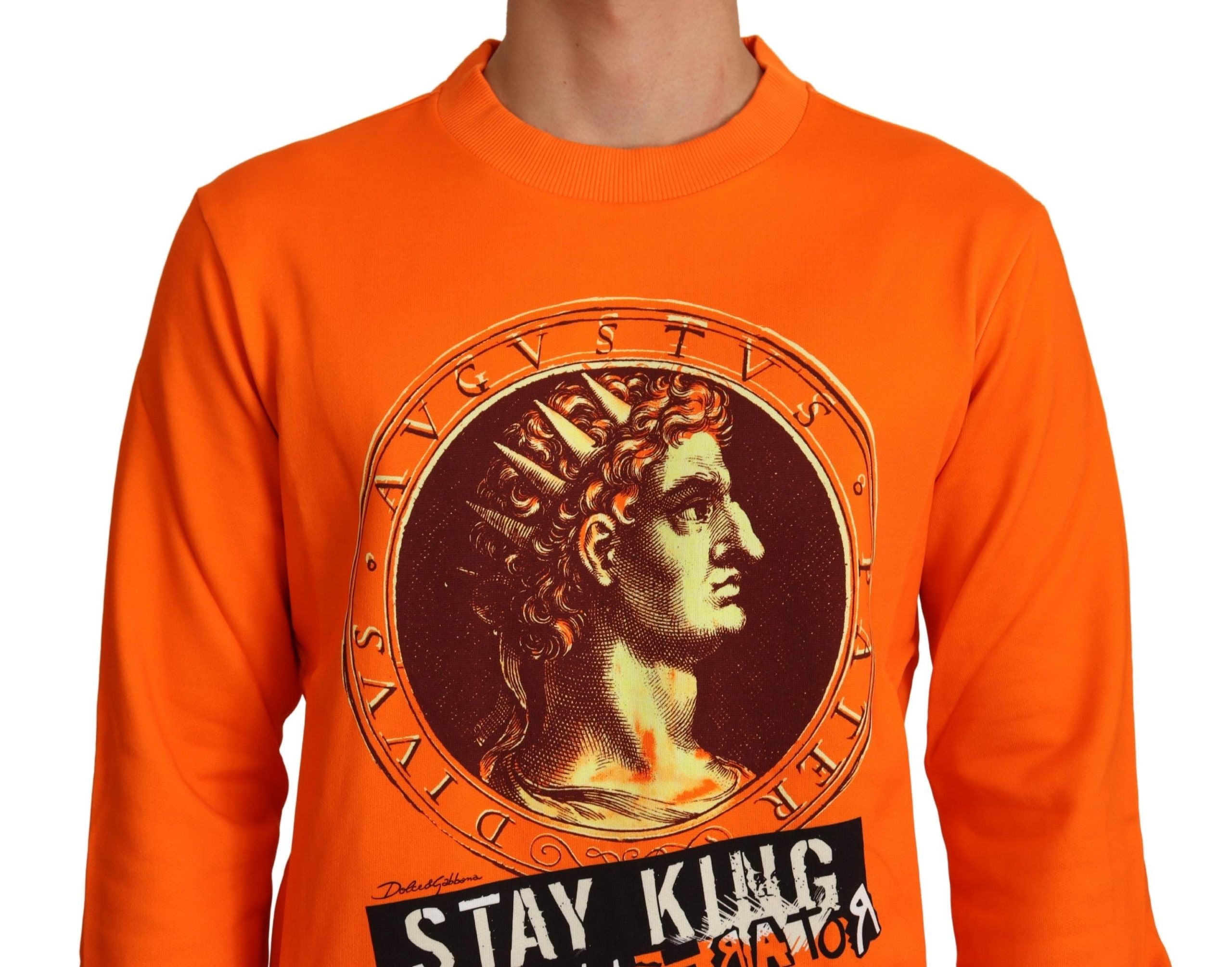 Dolce & Gabbana Orange King Ceasar Cotton Pullover Sweater - Zeiniez