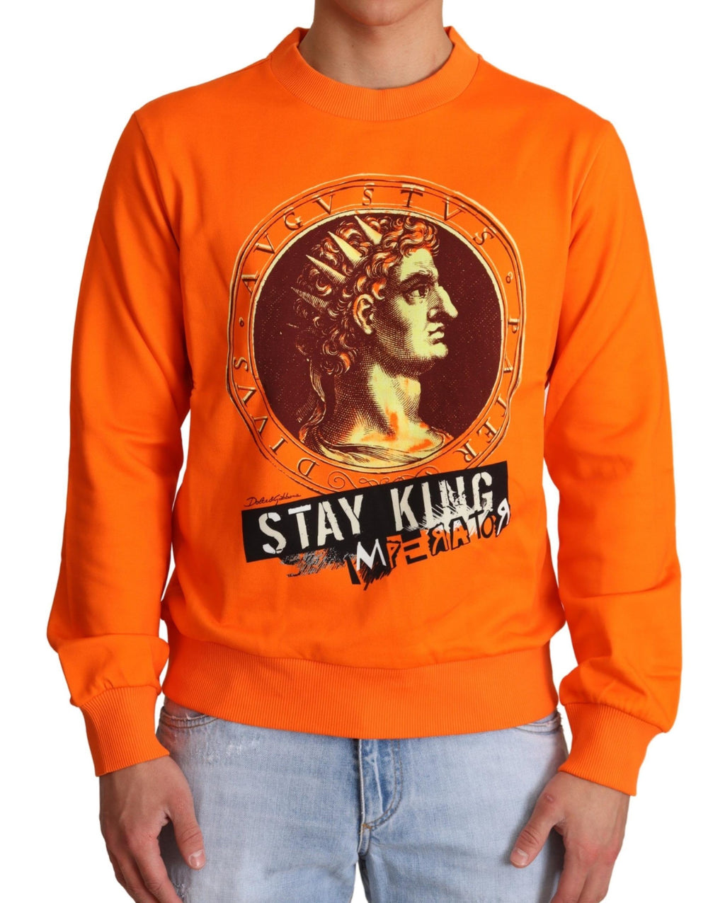 Dolce & Gabbana Orange King Ceasar Cotton Pullover Sweater - Zeiniez