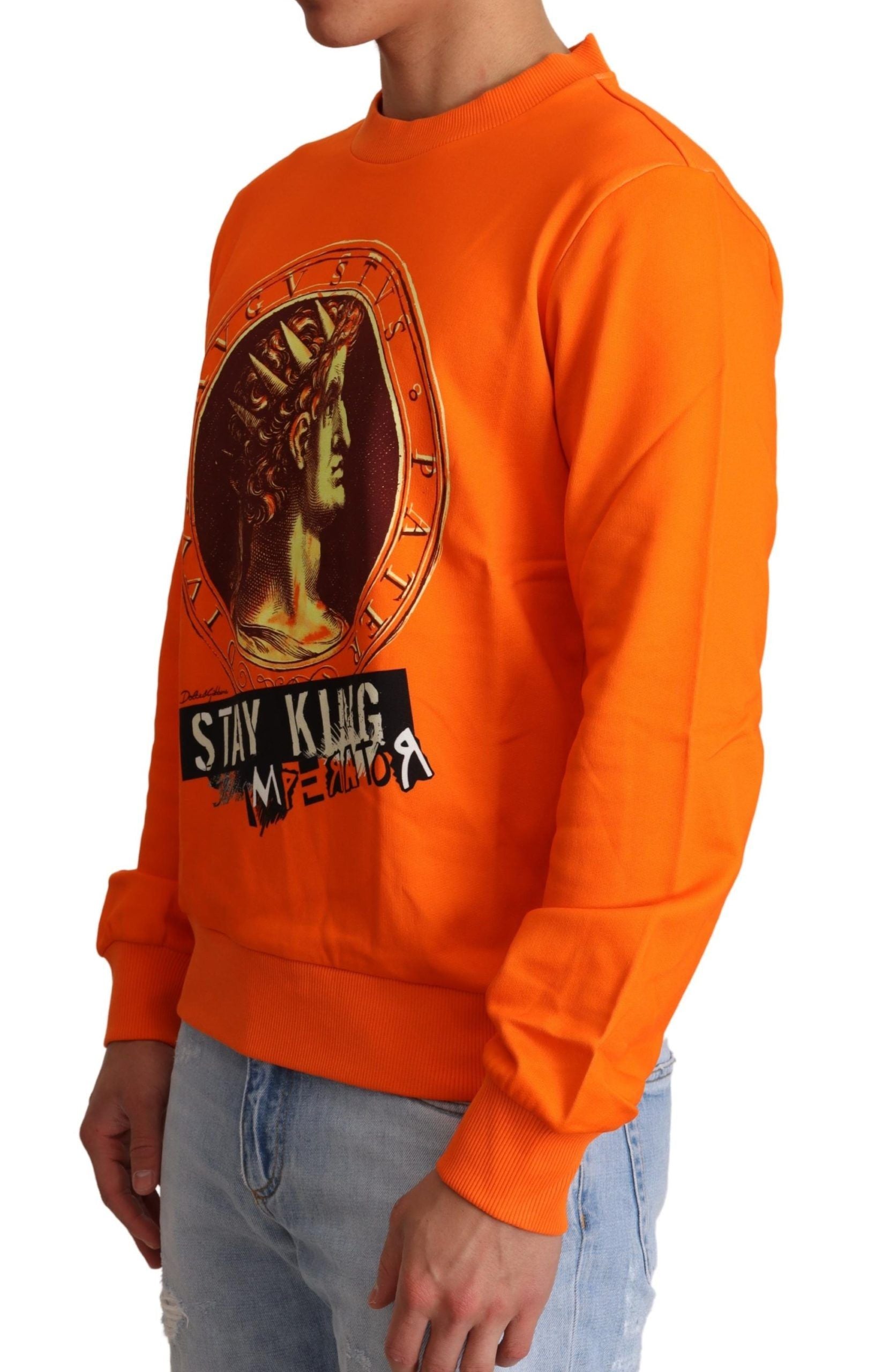 Dolce & Gabbana Orange King Ceasar Cotton Pullover Sweater - Zeiniez