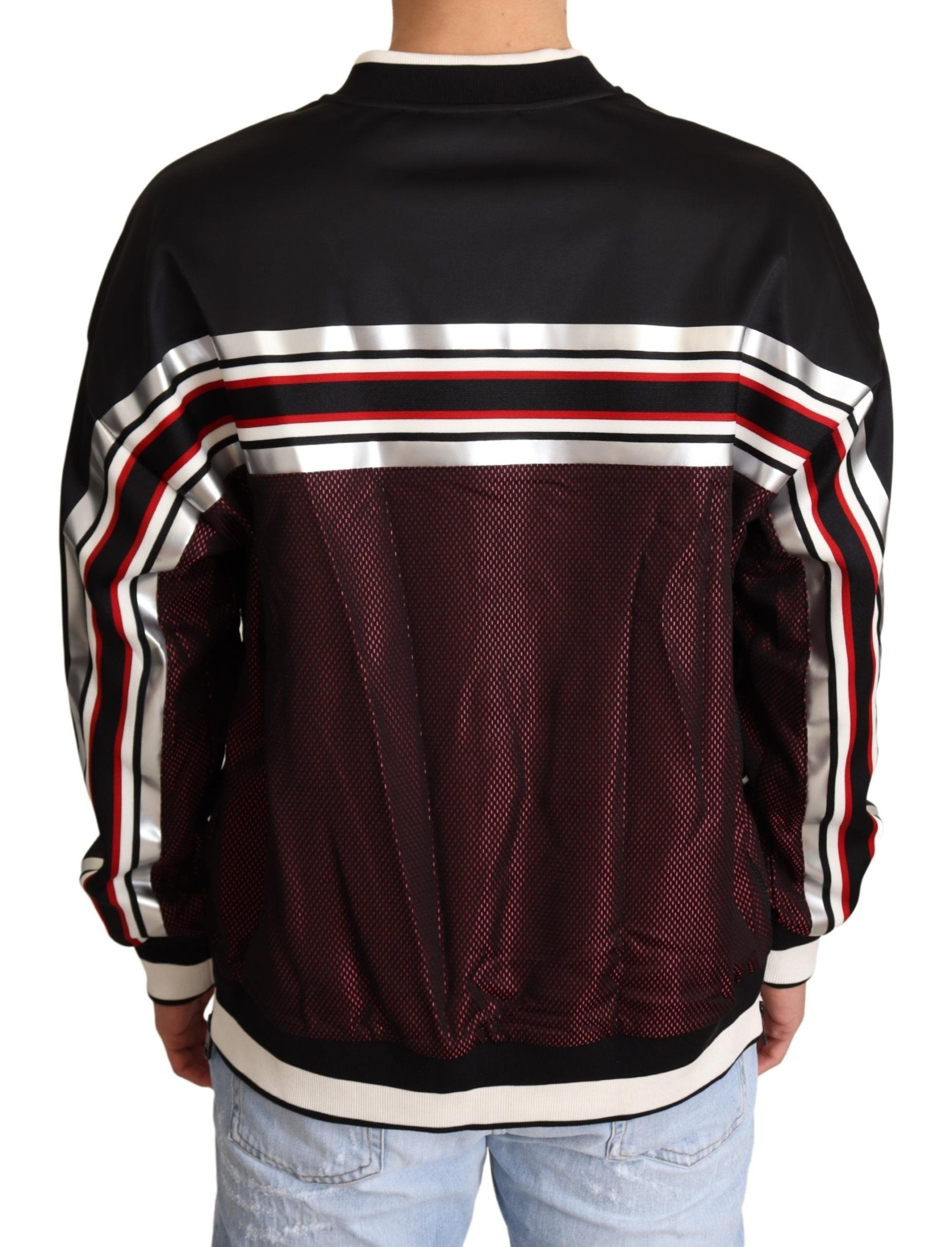 Dolce & Gabbana Black Red Mesh Sport Pullover Crewneck Sweater - Zeiniez