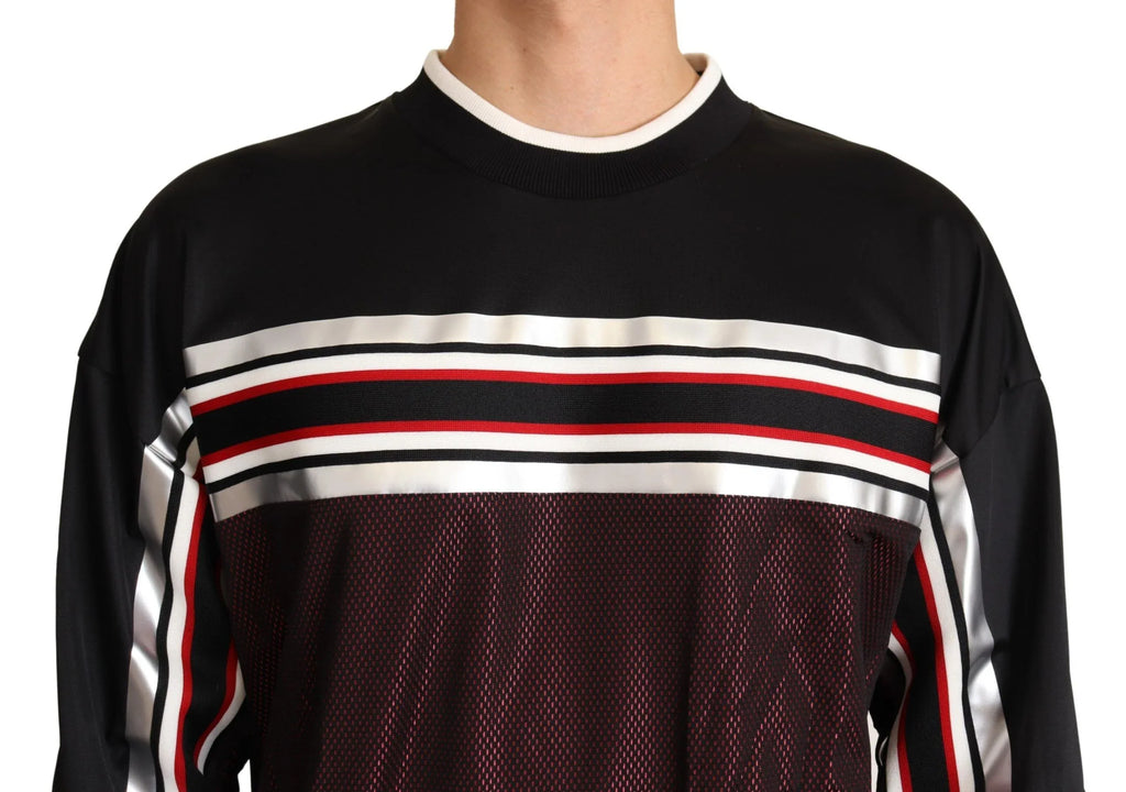 Dolce & Gabbana Black Red Mesh Sport Pullover Crewneck Sweater - Zeiniez