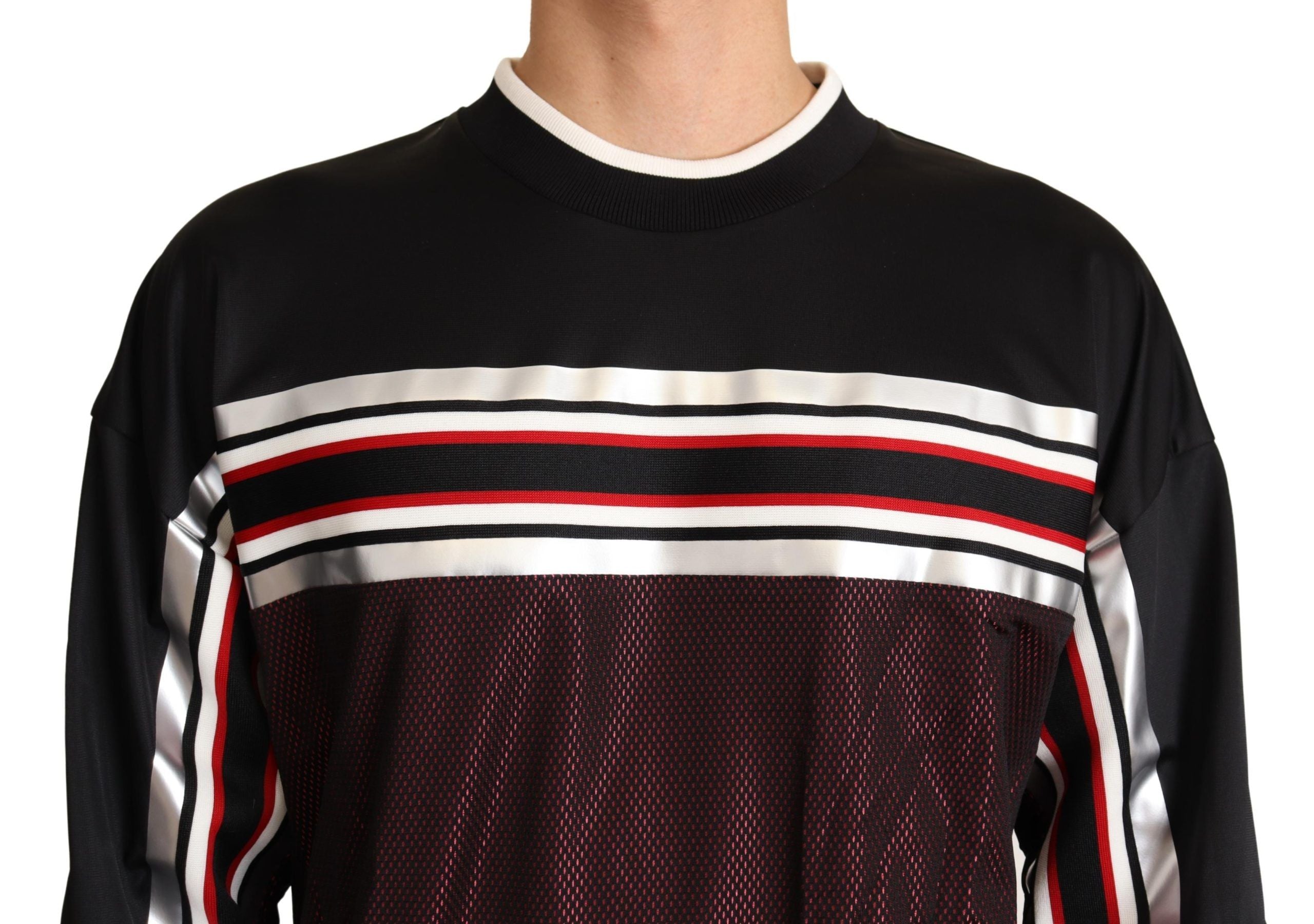 Dolce & Gabbana Black Red Mesh Sport Pullover Crewneck Sweater - Zeiniez