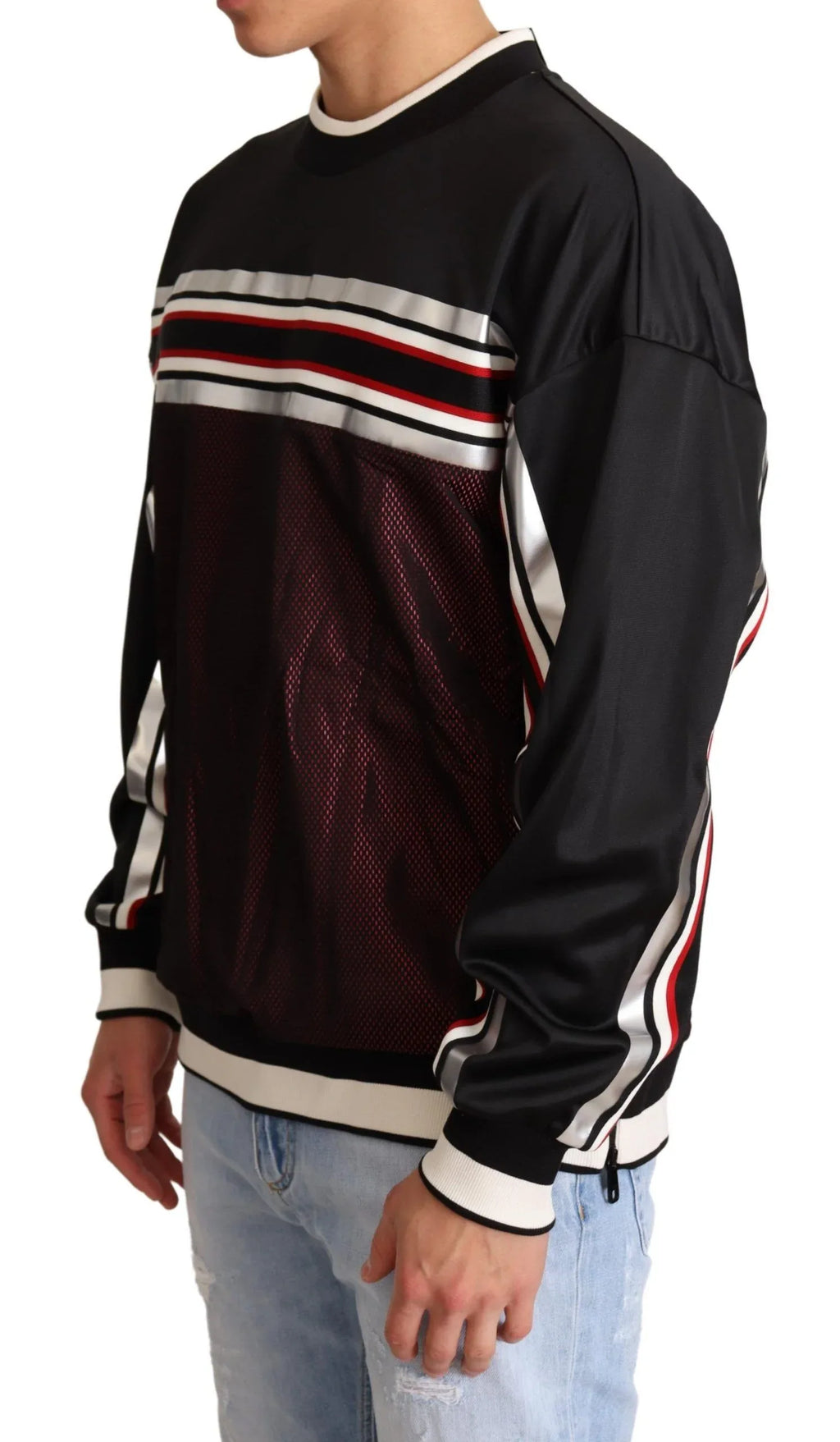 Dolce & Gabbana Black Red Mesh Sport Pullover Crewneck Sweater - Zeiniez