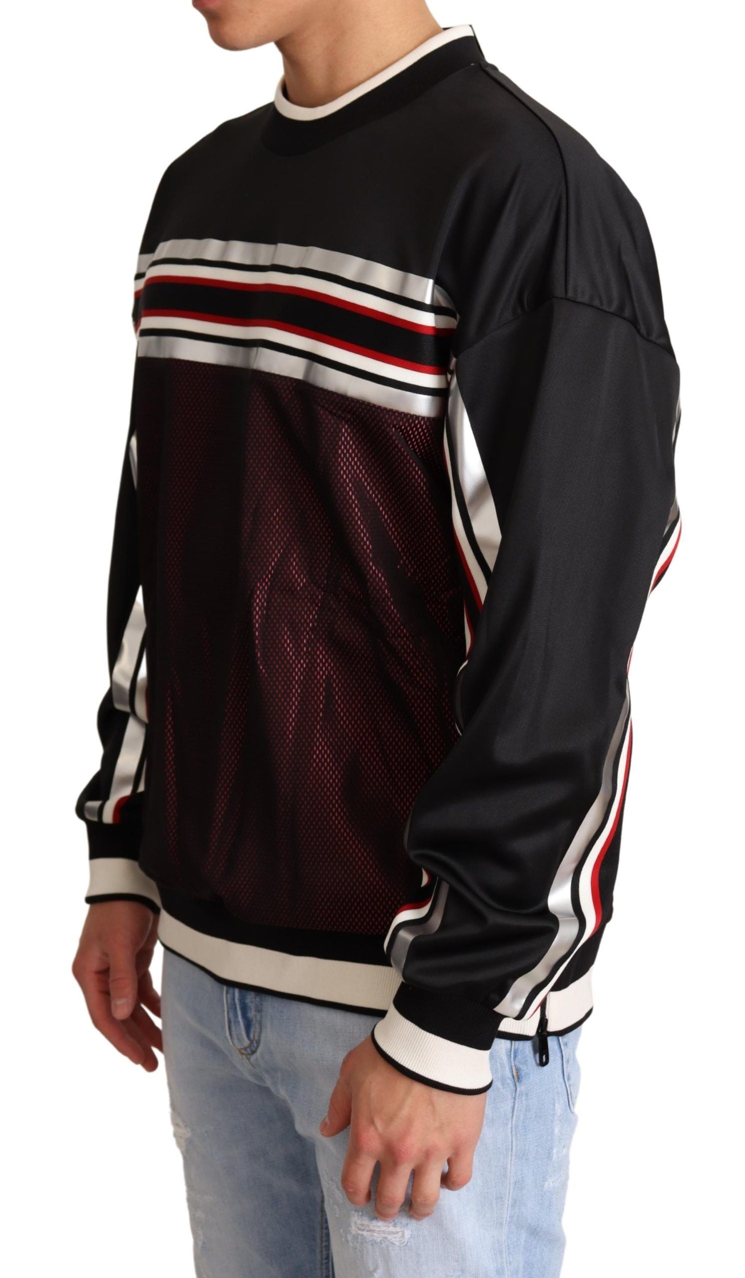 Dolce & Gabbana Black Red Mesh Sport Pullover Crewneck Sweater - Zeiniez