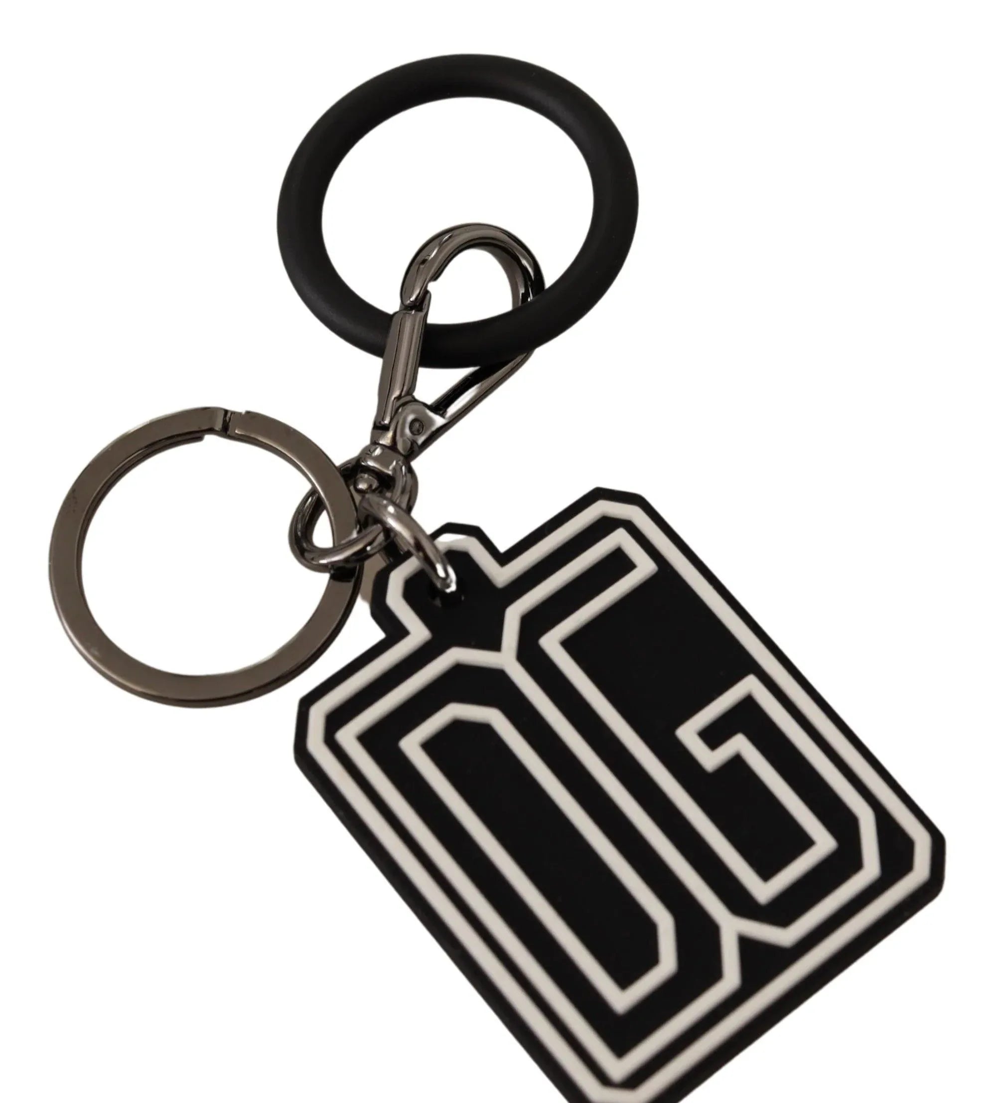 Dolce & Gabbana Black White DG Rubber Logo Silver Ring Keychain - Zeiniez