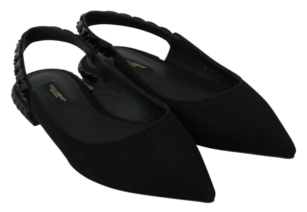 Dolce & Gabbana Black Flats Slingback Charmeuse Shoes - Zeiniez