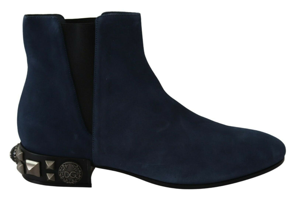 Dolce & Gabbana Blue Suede Embellished Studded Boots Shoes - Zeiniez