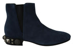 Dolce & Gabbana Blue Suede Embellished Studded Boots Shoes - Zeiniez