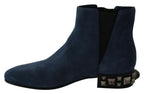 Dolce & Gabbana Blue Suede Embellished Studded Boots Shoes - Zeiniez